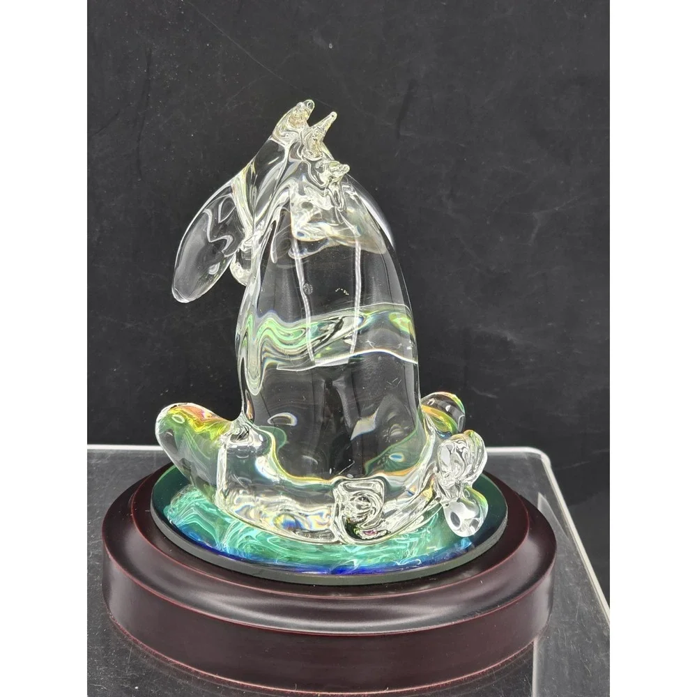 Disney's Winnie The Pooh " Eeyore" Glass Figurine Mirror Wood‎ Base 4.5" Arribas - Picture 10 of 16